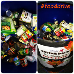 barrel of cans for food drive